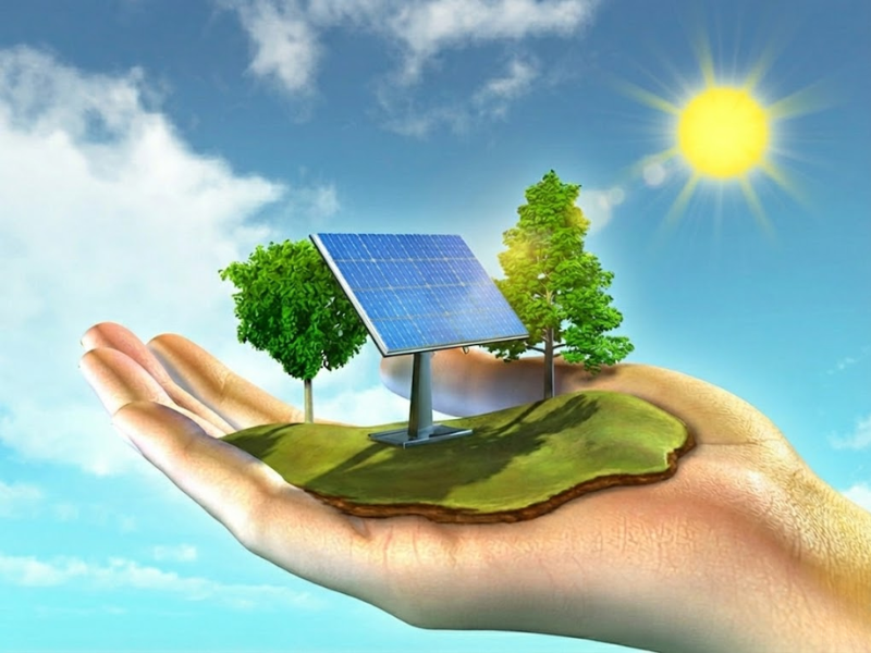 Solarni paneli i sunce – ilustracija solarne elektrane
